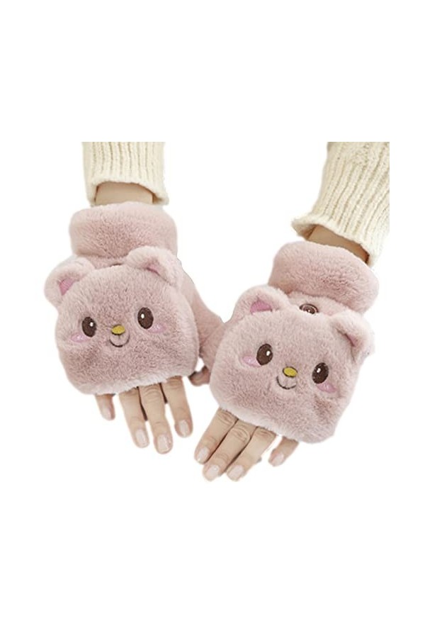 Virtcooy Gants et moufles pour femme | Gants dhiver pour femme – Lovely Bear en peluche thermique isolante sans doigts en la