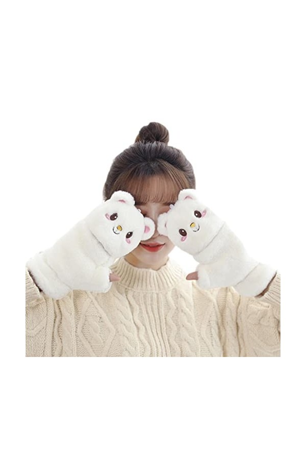 Virtcooy Gants et moufles pour femme | Gants dhiver pour femme – Lovely Bear en peluche thermique isolante sans doigts en la
