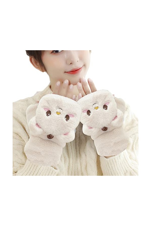Virtcooy Gants et moufles pour femme | Gants dhiver pour femme – Lovely Bear en peluche thermique isolante sans doigts en la