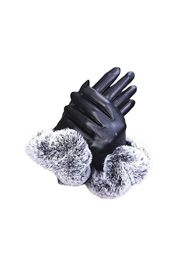 Gants en cuir pour femme - Gants en cuir noir pour lautomne et lhiver - Moufles dhiver chaudes pour femme - Imperméables -