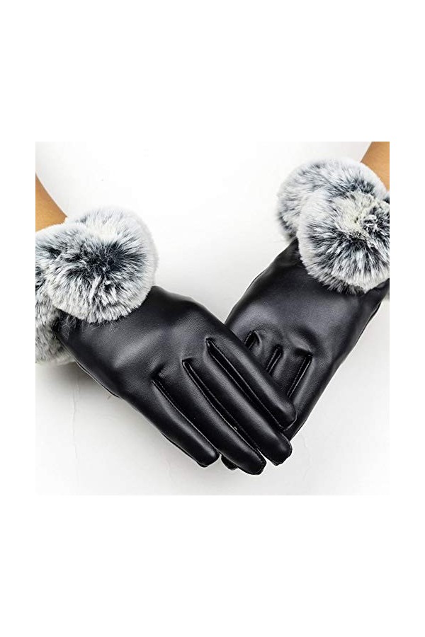 Gants en cuir pour femme - Gants en cuir noir pour lautomne et lhiver - Moufles dhiver chaudes pour femme - Imperméables -