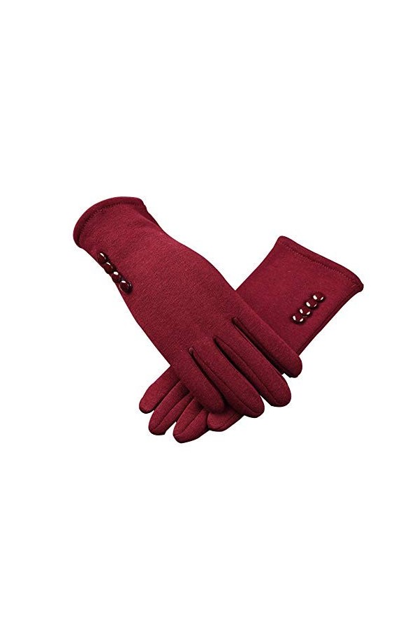Gants dhiver à boutons pour femme - En polaire épaisse et chaude - Doublure en fourrure douce et chaude - Marron - Taille un