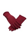Gants dhiver à boutons pour femme - En polaire épaisse et chaude - Doublure en fourrure douce et chaude - Marron - Taille un