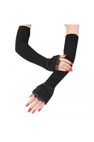 HANXIULIN Gants sans doigts pour femme - Manches longues - Moufles extensibles - Gants dhiver en tricot - Gants chauds dhiv