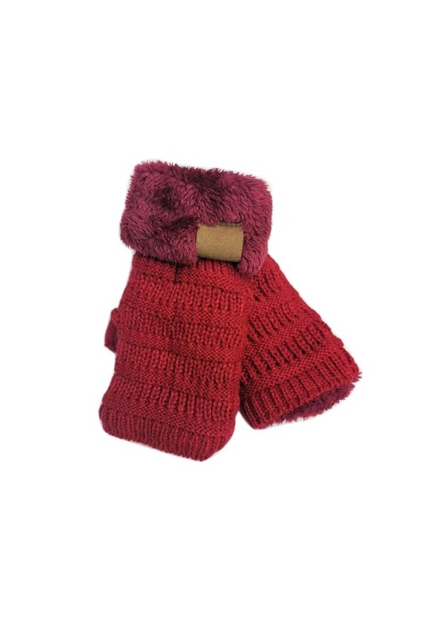 Mitaines chaudes en tricot pour femme - Mitaines en peluche - Pour femme - Isolées par temps froid, Rouge, taille unique
