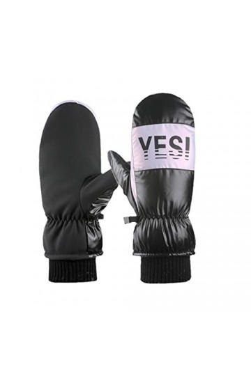 Tuelaly 1 paire de gants pour femme, poignets côtelés doublés en peluche, moufles dhiver imperméables avec impression lettre