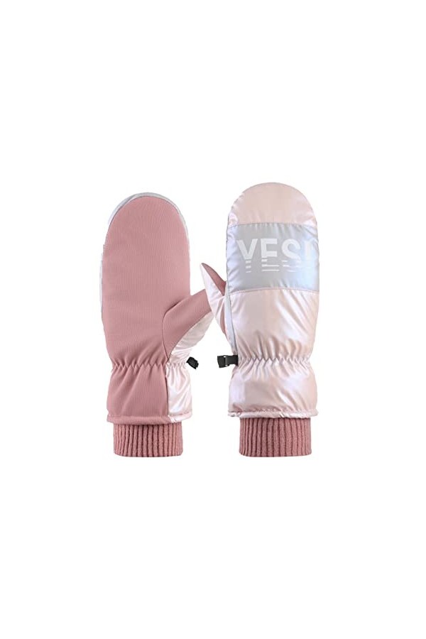 Tuelaly 1 paire de gants pour femme, poignets côtelés doublés en peluche, moufles dhiver imperméables avec impression lettre
