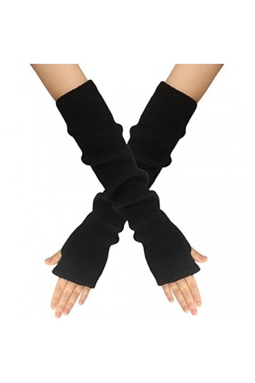Mitaine Longue en Tricot Gants Sans Doigts pour Femme Ricotés Simples Confortable Arm Gants à Ecran Tactile Mitaines Longues 