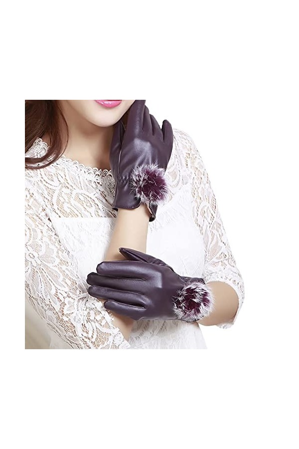 Gants de conduite en cuir doublés en polaire pour femme TjO818, violet, taille unique