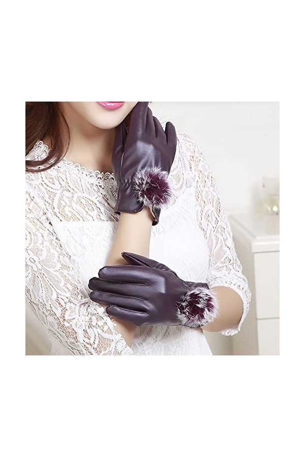 Gants de conduite en cuir doublés en polaire pour femme TjO818, violet, taille unique