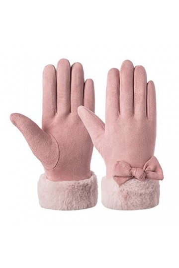 Nqb142 Gants chauds en polaire avec nœud pour femme, rose, taille unique