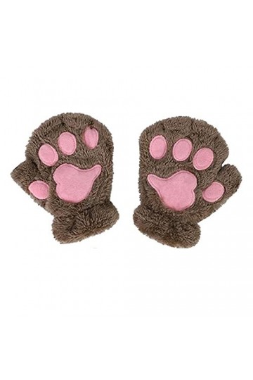 MeiPing Gants Patte de Chat - Mitaine Fausse Fourrure Patte Ours Aimable Gants - Demi-Doigt Mitaines Femmes Gants - Chaud en 