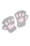 MeiPing Gants Patte de Chat - Mitaine Fausse Fourrure Patte Ours Aimable Gants - Demi-Doigt Mitaines Femmes Gants - Chaud en 