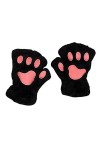 MeiPing Gants Patte de Chat - Mitaine Fausse Fourrure Patte Ours Aimable Gants - Demi-Doigt Mitaines Femmes Gants - Chaud en 