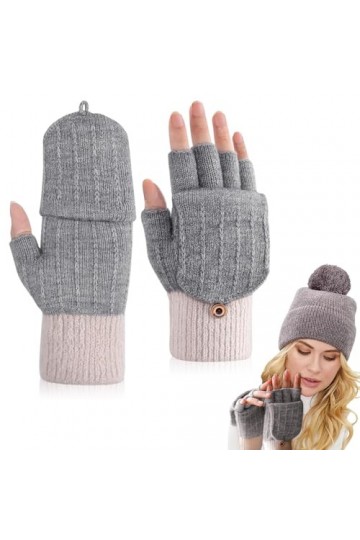 mizikuu Gants Convertibles Femmes, Mitaines sans Doigts Gants dhiver à Écran Tactile Femme et Homme Gants Tricoté Chauds Mit