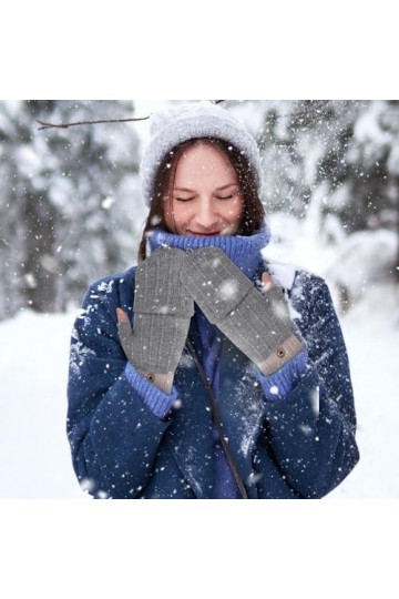 mizikuu Gants Convertibles Femmes, Mitaines sans Doigts Gants dhiver à Écran Tactile Femme et Homme Gants Tricoté Chauds Mit