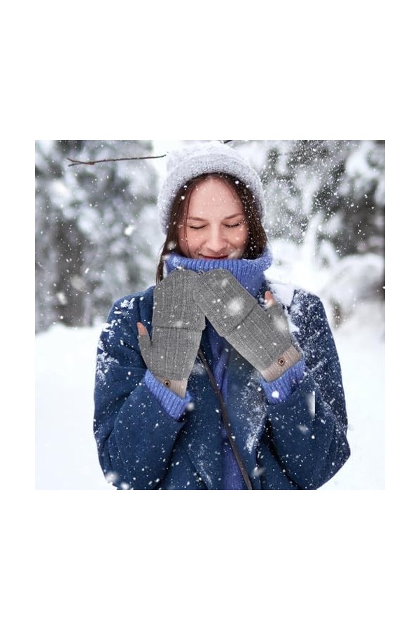 mizikuu Gants Convertibles Femmes, Mitaines sans Doigts Gants dhiver à Écran Tactile Femme et Homme Gants Tricoté Chauds Mit
