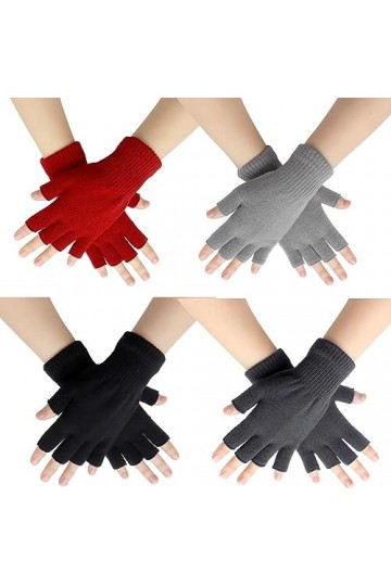 Scettar 4 Paires Demi-Doigts Gants, Gants sans Doigts dHiver, Gants en Tricot pour Hommes Femmes,Multicolore Gants, Mitaines