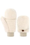 Geyoga Mitaines Convertibles en Fausse Fourrure Gants sans Doigts avec Couverture Demi-Doigts Gants avec Capuchon Blanc Beig