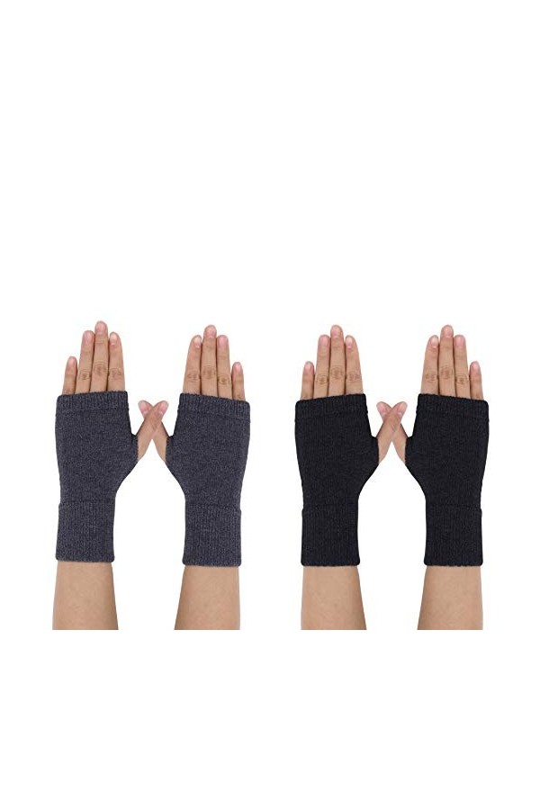 Gants sans Doigts pour Femmes, Gants de Mitaine dHiver avec Trou de Pouce, 2 Paires Tricotées Chaud Poignet Bras Conduite Mi