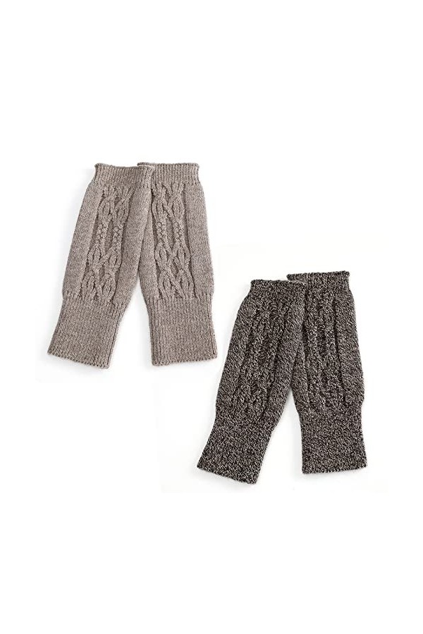 TAGVO Gants Sans Doigts Femme 2 Paires, Unisexes Demi Doigt Extensible Gants Tricotés avec Trou de Pouce, Mitaines Poignet Ga