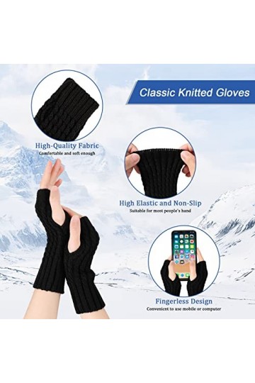 TAGVO 2 Paires Demi Doigts Gants Femme Mitaines Gants Hiver Tricotés Chaud Simples Elegants,Adaptés Aux Activités De Loisirs 