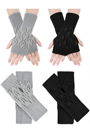 MELLIEX 2 Paires de Gants Sans Doigts Tricotés, Gants Chauds Hiver pour Femmes, Demi-Doigts Mitaine en Tricot pour Chauffe-Po