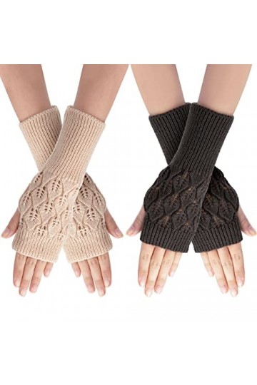 2 Paires de Gants Sans Doigts Gants Thermique dHiver Demi Doigts Gants avec Trou de Pouce Tricoté Chaudes Poignet pour Femme