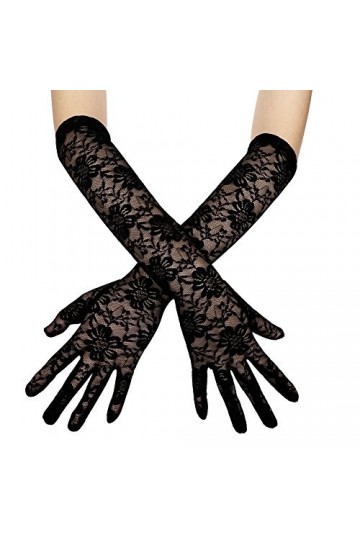 Gant Mariée Dentelle Mitaine Nuptial Gants de Mariage Long Blanc Noir Gants de Cérémonie Théâtre Eglise Soirée Femme Gants de