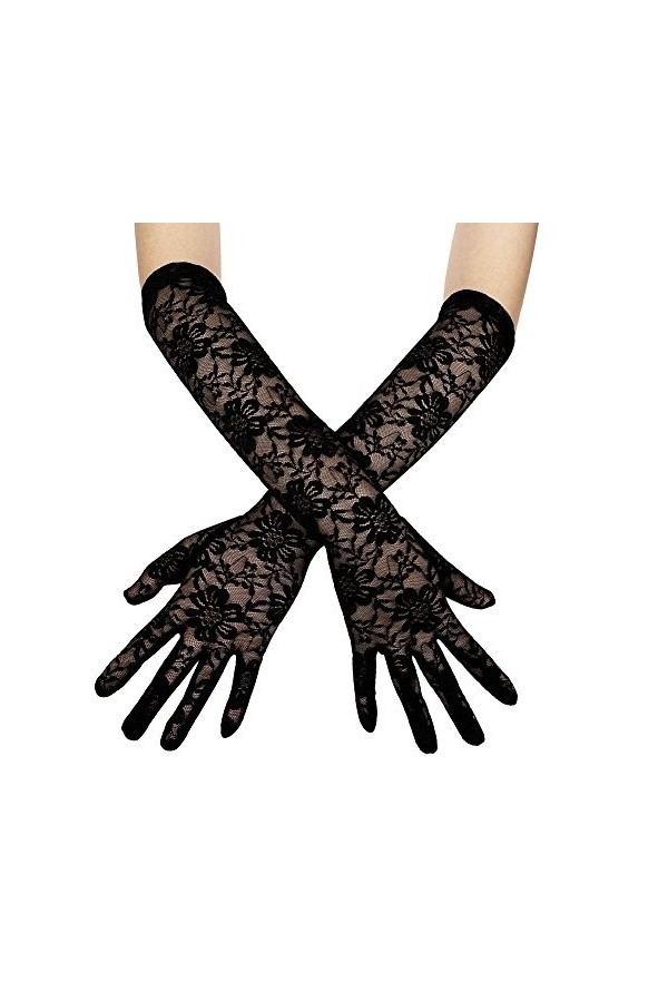 Gant Mariée Dentelle Mitaine Nuptial Gants de Mariage Long Blanc Noir Gants de Cérémonie Théâtre Eglise Soirée Femme Gants de