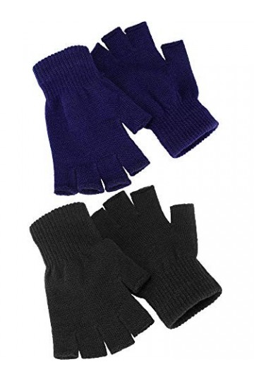 2 Paires Gants Demi-Doigts Gants sans Doigts Chauds Unisexes dHiver pour Hommes Femmes Noir, Bleu 