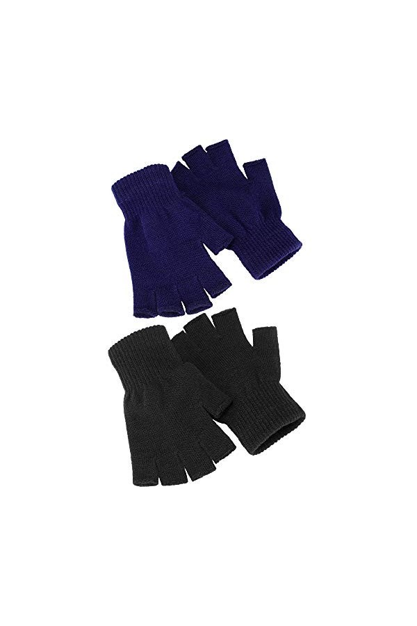 2 Paires Gants Demi-Doigts Gants sans Doigts Chauds Unisexes dHiver pour Hommes Femmes Noir, Bleu 