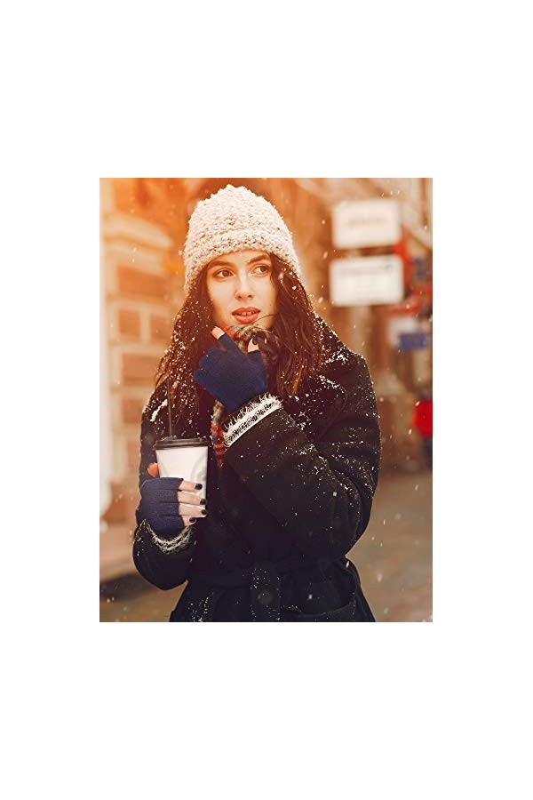 2 Paires Gants Demi-Doigts Gants sans Doigts Chauds Unisexes dHiver pour Hommes Femmes Noir, Bleu 