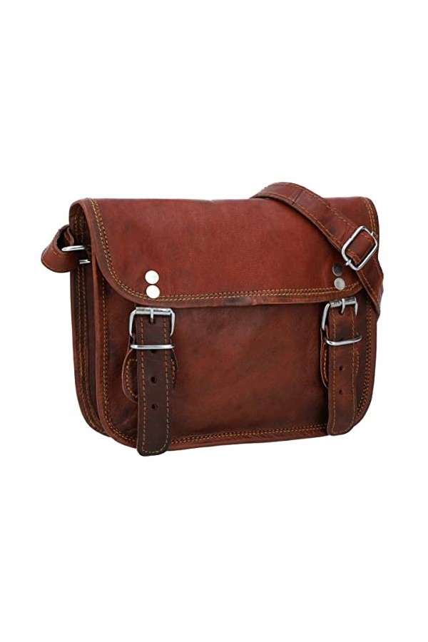 Gusti Cuir nature - Sac à main „Jane M.7,9"" Sac à bandoulière pratique vintage Taille Moyenne femme en cuir de chèvre Marron