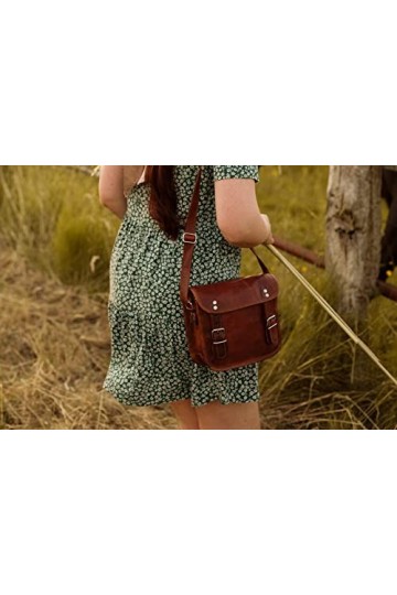 Gusti Cuir nature - Sac à main „Jane M.7,9"" Sac à bandoulière pratique vintage Taille Moyenne femme en cuir de chèvre Marron