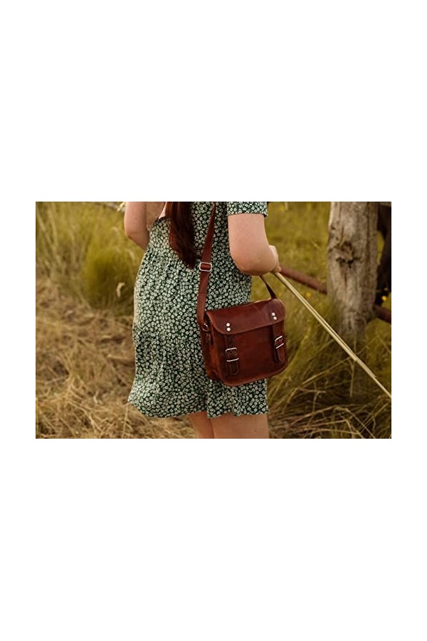 Gusti Cuir nature - Sac à main „Jane M.7,9"" Sac à bandoulière pratique vintage Taille Moyenne femme en cuir de chèvre Marron