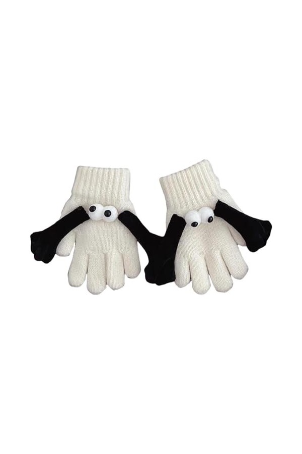Pomurom Gants dhiver pour femme - Gants tricotés - Gants chauds et respirants - Moufles mignonnes avec yeux de chien - Pour 