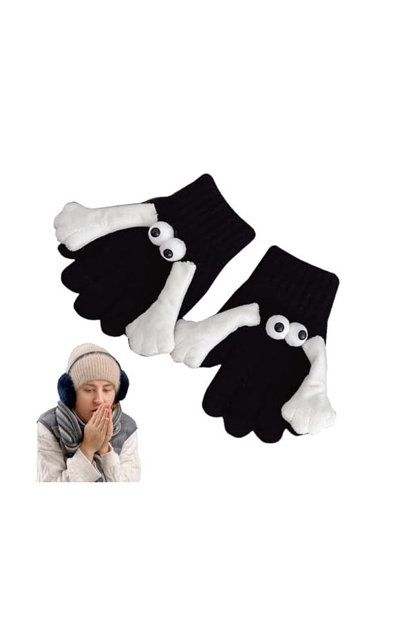 Pomurom Gants dhiver pour femme - Gants tricotés - Gants chauds et respirants - Moufles mignonnes avec yeux de chien - Pour 
