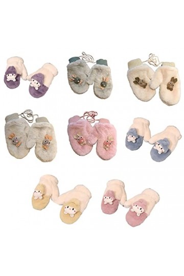 Moufles en peluche mignons avec ficelle de dessin animé pour gants dhiver gants déquitation mitaines à doigts entiers mitai