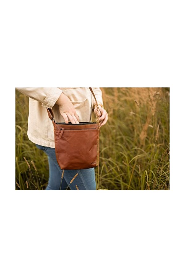 Gusti Disa Sac à bandoulière en cuir véritable Marron, noisette, Medium