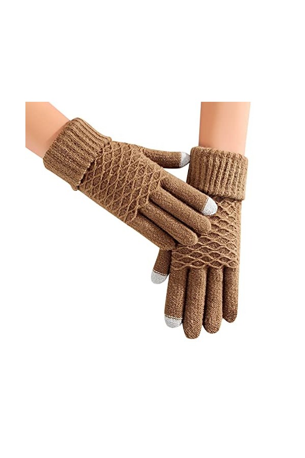 Keepwin Gants chauds et épais en tricot texturé à cinq doigts pour femme - Automne et hiver, violet, taille unique