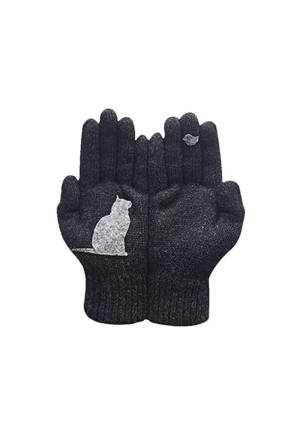 Gants déventail de chat, gants en coton, motif chat, moufle simple, doigts épais pour lhiver et lextérieur, noir, Taille u