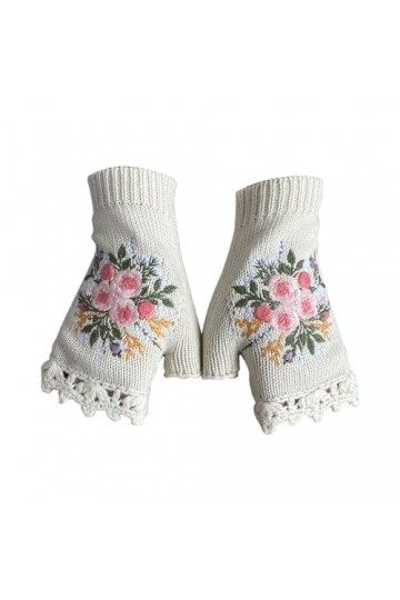 Gants mitaines combo avec poche pour femme Gants dhiver brodés à la main Gants tricotés Gants imitation dentelle Gants dhiv