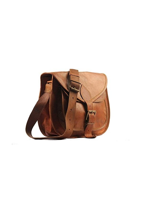 ALASKA EXPORTS Sacoche à bandoulière en cuir véritable pour femme - Style rétro rustique vintage - 22,9 x 28,9 cm, marron, 9 
