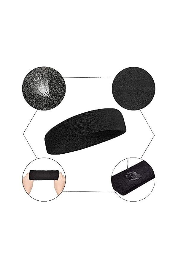 Lot de 10 bandeaux pour homme et femme - Bandeau de sport - Bandeau élastique en coton