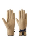ZNs693 Gants chauds en polaire pour femme avec nœud mignon et écran tactile antidérapants Unisexe Kaki Taille unique