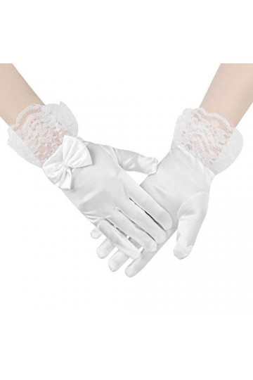 Mitaines Dentelle Fille Gants de Mariage en Satin Exquis Gants Enfant Bowknot Mignon Accessoires Robe Pour Soirée Partie Perf