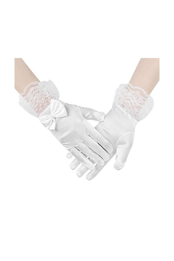 Mitaines Dentelle Fille Gants de Mariage en Satin Exquis Gants Enfant Bowknot Mignon Accessoires Robe Pour Soirée Partie Perf