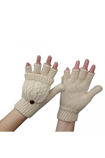 FSSTUD Fille Femme Arm Moufle Hiver Chaud Tricot Moitié Doigt Gants avec avec Mitaines Couverture Beige