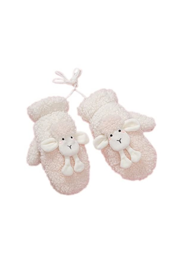 KieTeiiK Gants, moufles en peluche en forme danimal mignon avec ficelle, gants danimaux de dessin animé, gants dhiver chau